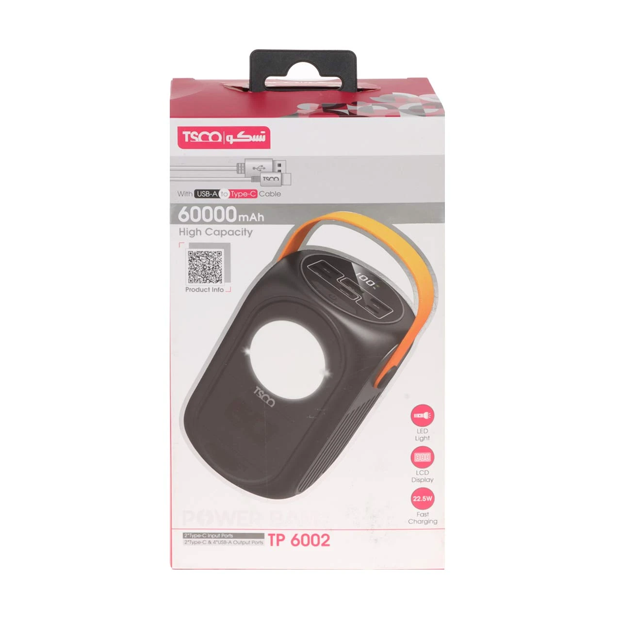 پاوربانک فست شارژ TSCO 60000mAh مدل TP 6002 22.5W - دارای 6 خروجی - مشکی  (گارانتی 12 ماهه TSCO)